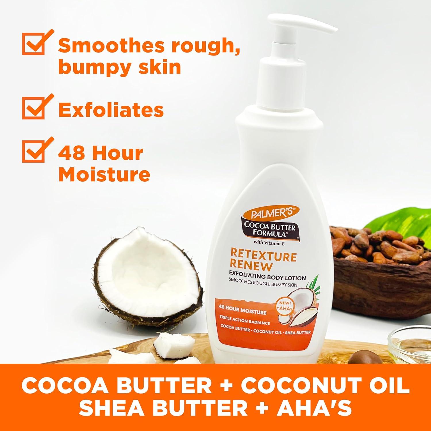Palmer’s Cocoa Butter Formula Retexture & Renew Exfoliating Body Lotion for Rough & Bumpy Skin, Triple Action Moisturizers + AHAs, Pump Bottle, 13.5 Ounce(13.5 Fl Oz (Pack of 2)) - view 4