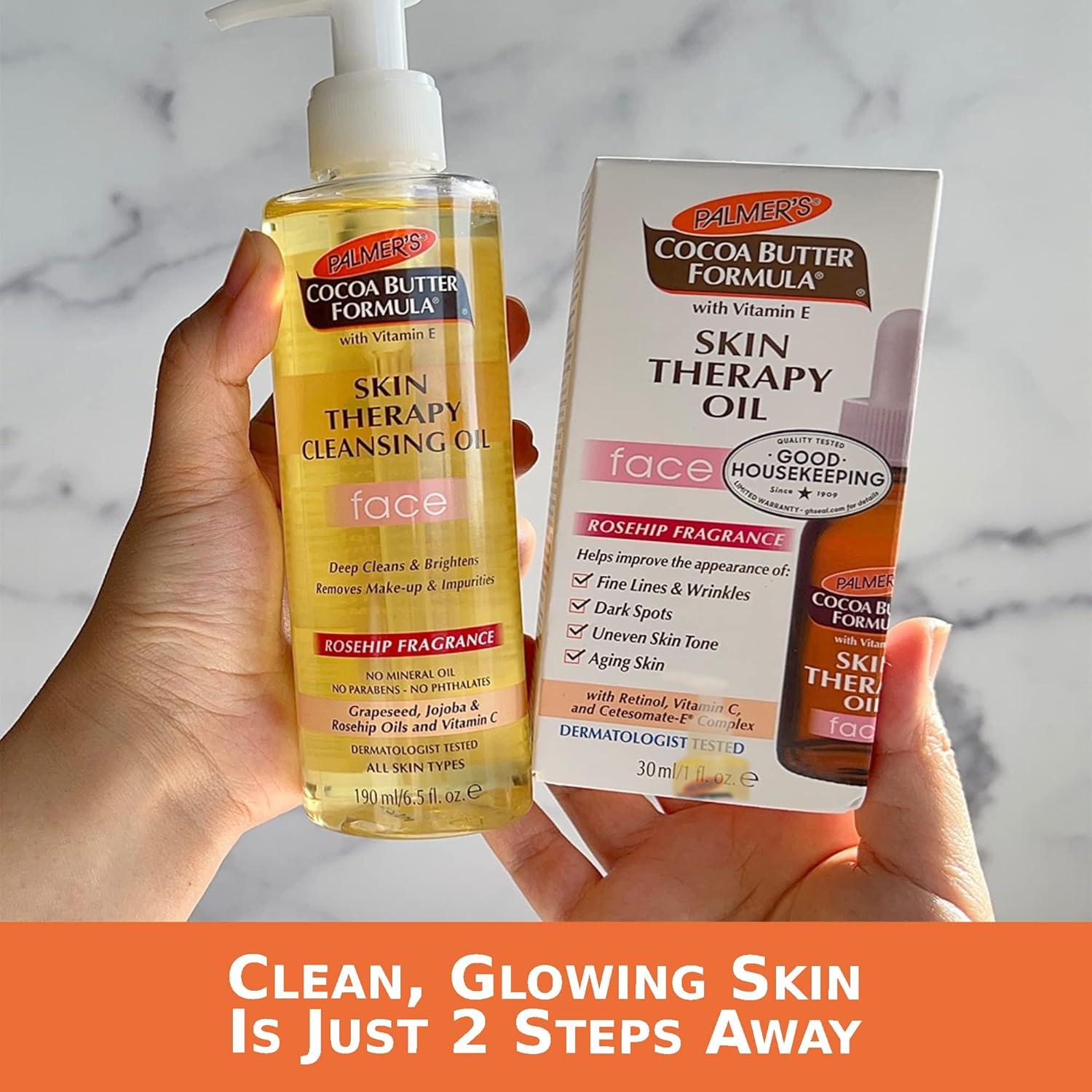 Palmer’s Face Oil + Facial Cleanser Oil, Cocoa Butter with Vitamin E & Rosehip Fragrance Skin Care Bundle, Includes 1 Cleansing Oil to Clean & Brighten Skin (6.5 fl oz) and 1 Facial Oil (1 fl oz) - view 2