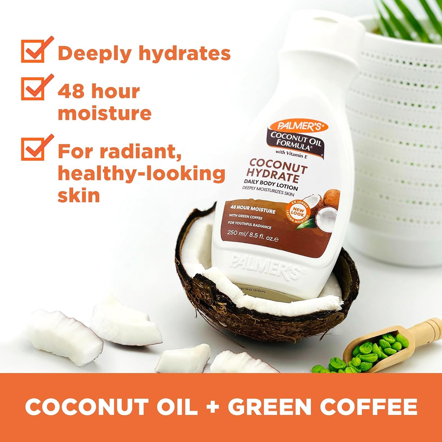 Palmer’s Coconut Oil Formula Body Lotion for Dry Skin, Hand & Body Moisturizer with Green Coffee Extract & Vitamin E, Flip Cap Bottle, 8.5 Fl Oz (Pack of 1)(WHITE) - view 3