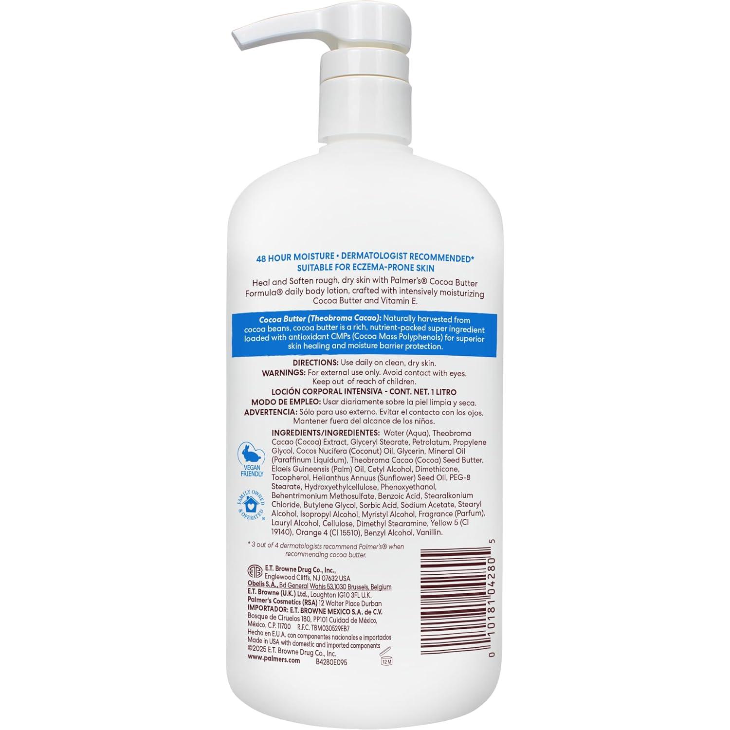 Palmer’s Cocoa Butter Formula Daily Skin Therapy Body Lotion, 33.8 Oz Pump Bottle, Intensive Moisturizer for Dry and Eczema-Prone Skin, Enriched with Vitamin E, Helps Provide 48-Hour Deep Hydration - view 2