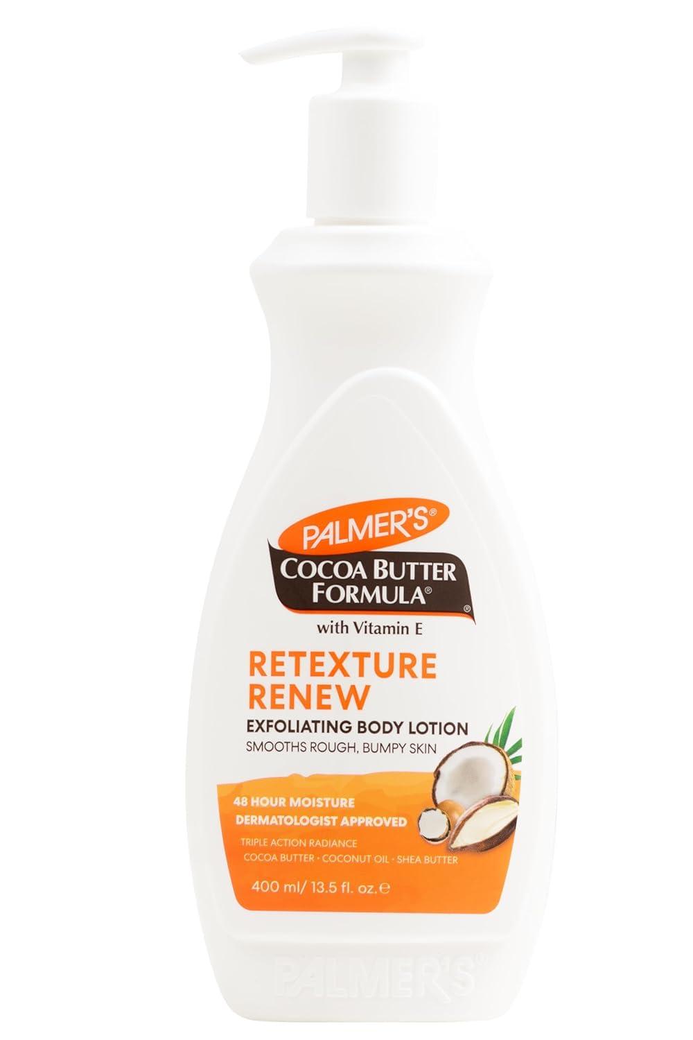 Palmer’s Cocoa Butter Formula Retexture & Renew Exfoliating Body Lotion for Rough & Bumpy Skin, Triple Action Moisturizers + AHAs, Pump Bottle, 13.5 Ounce(13.5 Fl Oz (Pack of 1)) - view 2