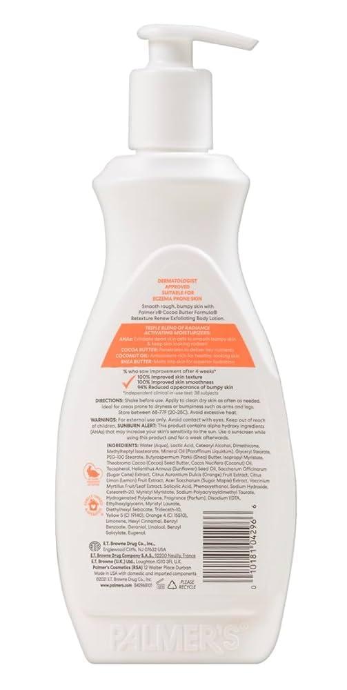 Palmer’s Cocoa Butter Formula Retexture & Renew Exfoliating Body Lotion for Rough & Bumpy Skin, Triple Action Moisturizers + AHAs, Pump Bottle, 13.5 Ounce(13.5 Fl Oz (Pack of 1)) - view 3
