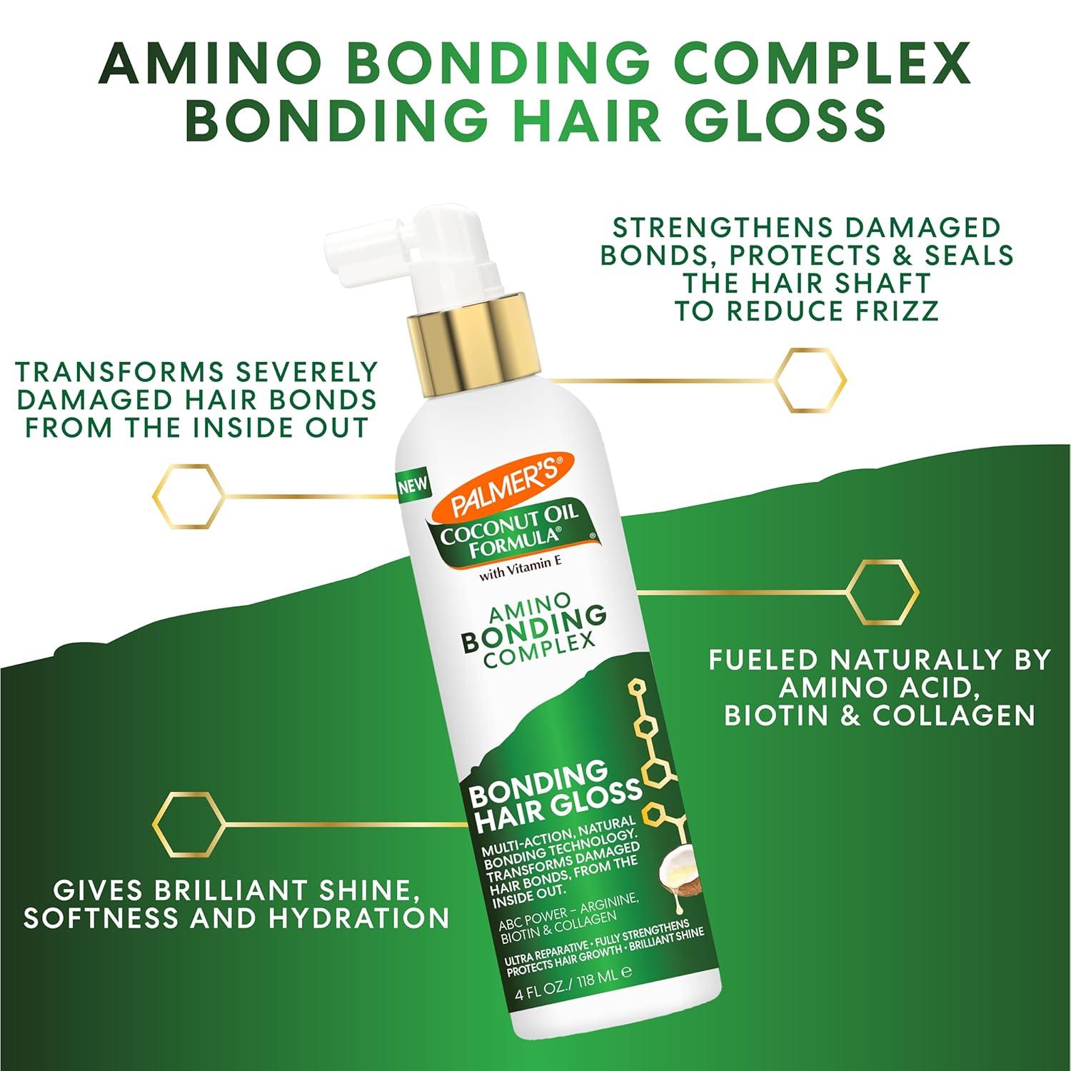 Palmer’s Amino Bonding Complex Hair Gloss, Hair Shine Spray with Coconut Oil & Vitamin E, Hydrating, Heat Protectant, Anti Frizz, Adds Shine & Protects Hair Growth, All Hair Types, 4 fl. oz - view 2