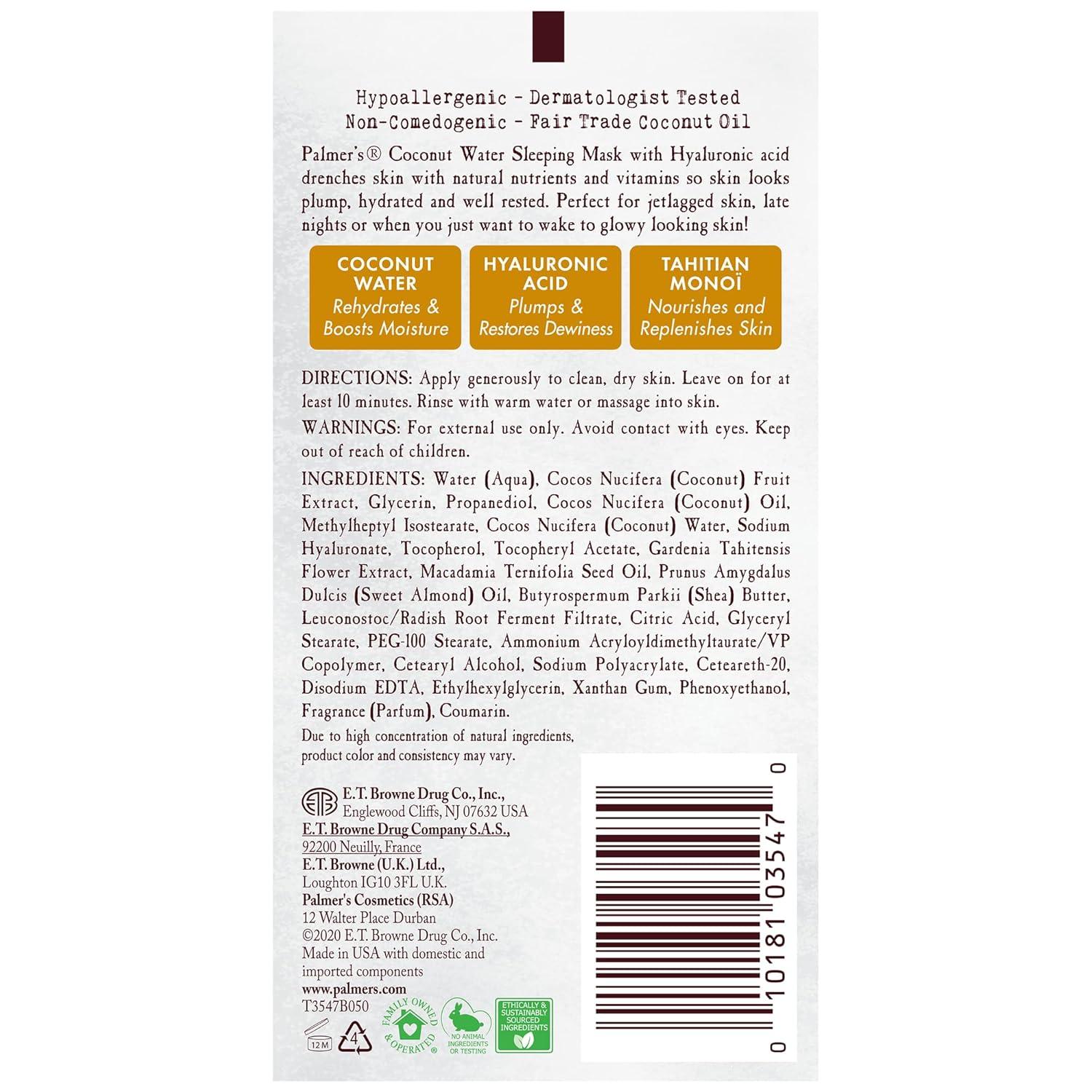 Palmer’s Coconut Oil Formula Coconut Water Hydrating Facial Mask, 3.17 Ounces - view 3
