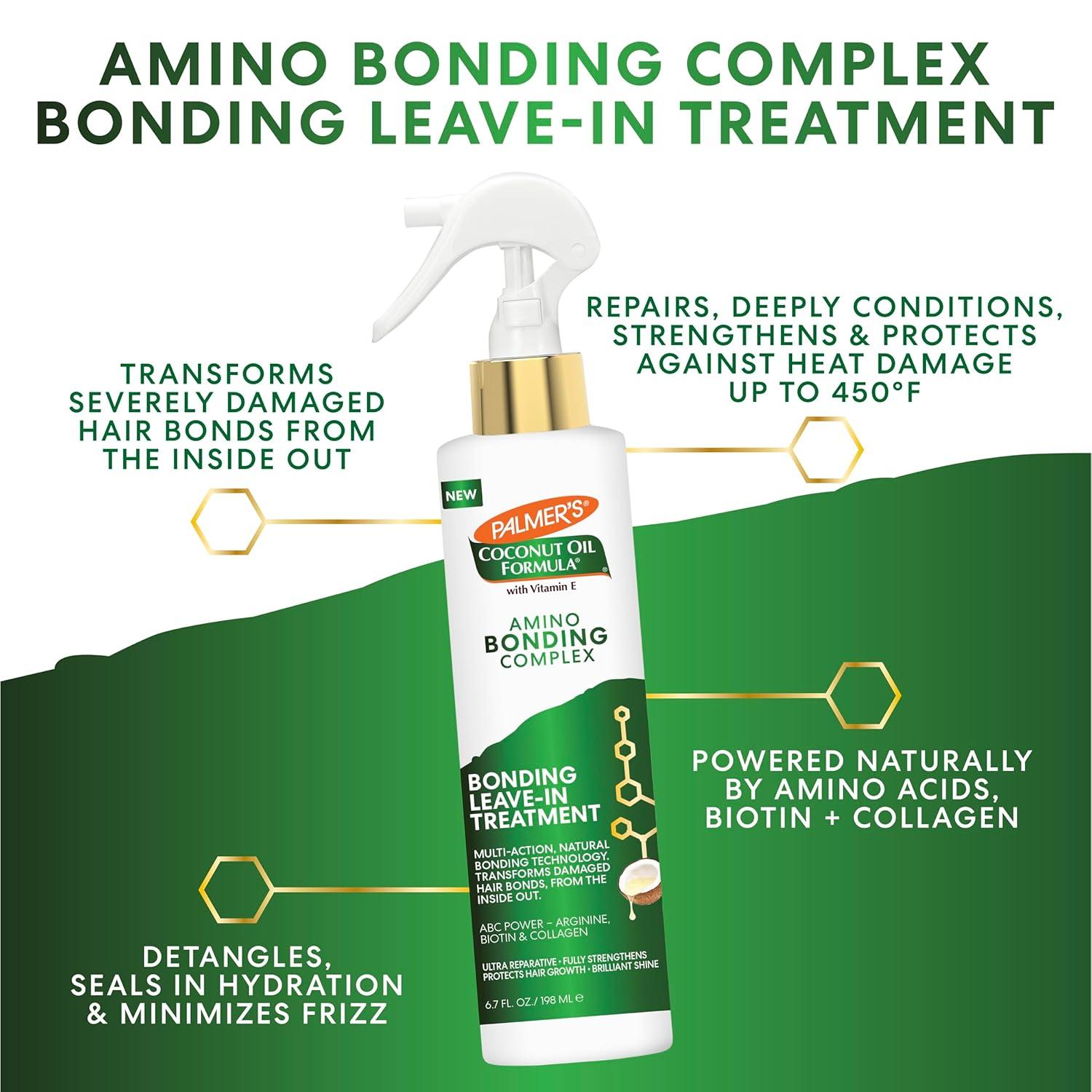 Palmer’s Amino Bonding Complex Hair Treatment, Leave-In Conditioner Spray with Coconut Oil & Vitamin E, Heat Protectant, Anti Frizz, Strengthens & Protects Hair Growth, All Hair Types, 6.7 fl. oz - view 2