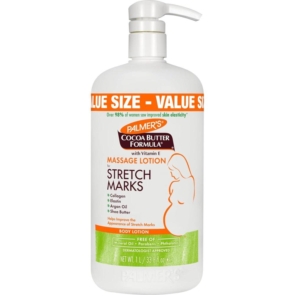 Palmer’s Cocoa Butter Formula Massage Lotion For Stretch Marks, Pregnancy Skin Care, Belly Cream with Collagen, Elastin, Argan OIl and Shea Butter, 33.8 Ounces