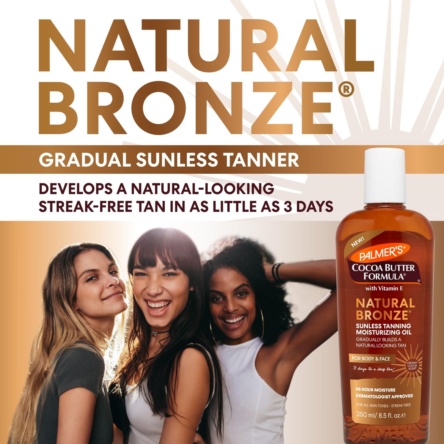 Palmer’s Cocoa Butter Formula, Natural Bronze Sunless Tanning Moisturizing Body Oil (8.5 fl oz), Face & Body Gradual Tanner, Buildable, Natural-Looking Tan in 3 Days, No Streak, 48-Hour Moisture - view 2