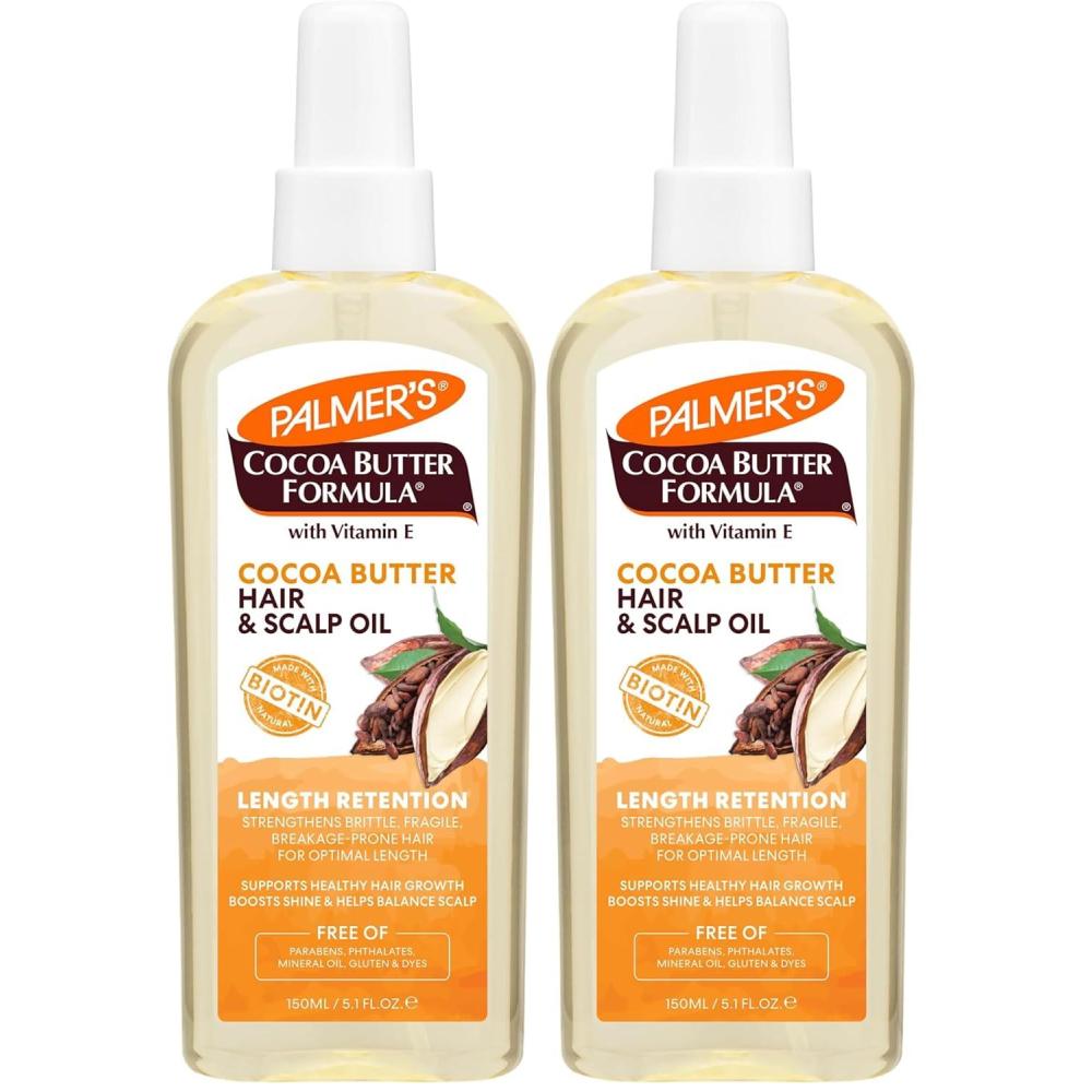 Palmer’s Cocoa Butter & Biotin Length Retention Hair and Scalp Oil, 5.1 Ounce (Packaging May Vary)(5.1 Fl Oz (Pack of 2))