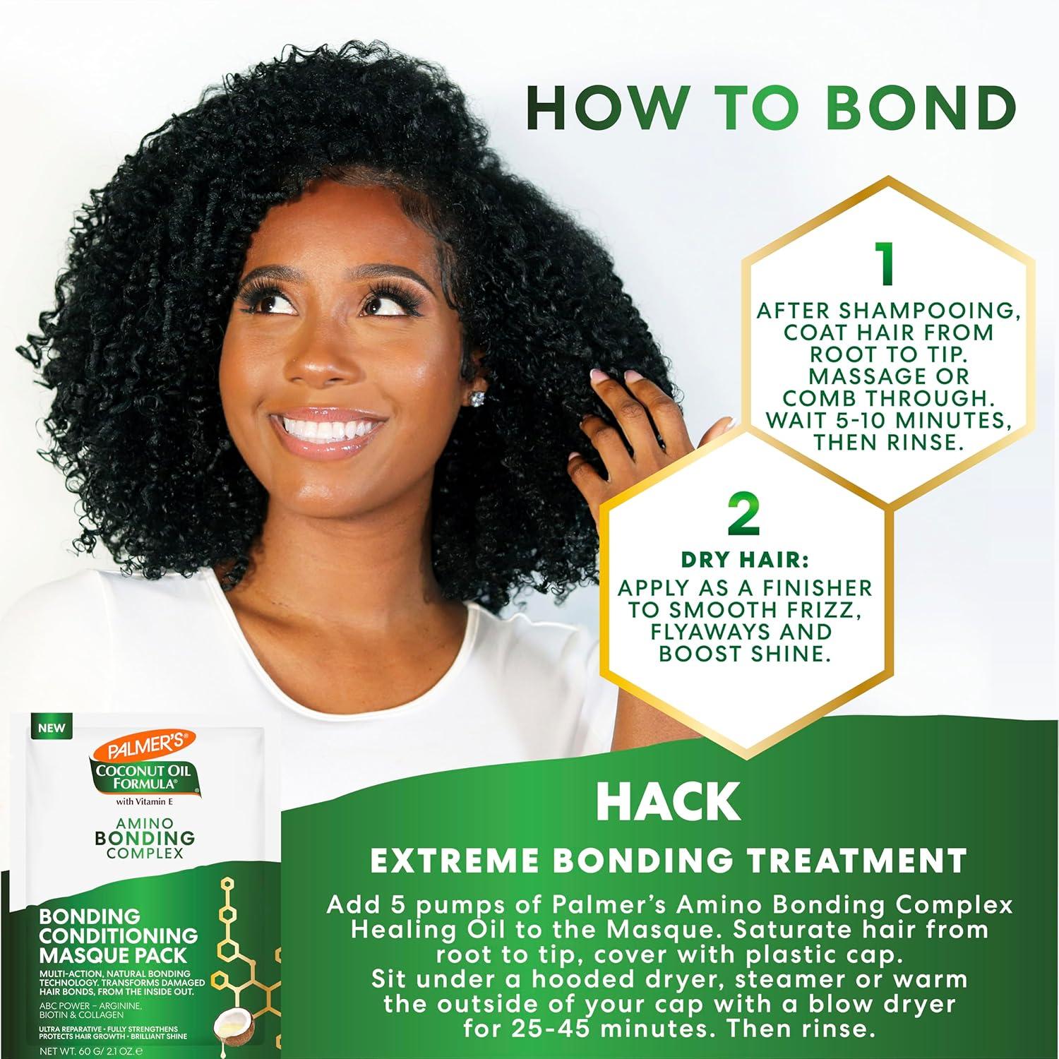 Palmer’s Amino Bonding Complex Hair Mask, Intense Conditioning Masque Pack with Coconut Oil & Vitamin E, Heat Protectant, Anti Frizz, Adds Shine, Protects Hair Growth, All Hair Types, 2.1 oz packette(2.1 Fl Oz (Pack of 2)) - view 5