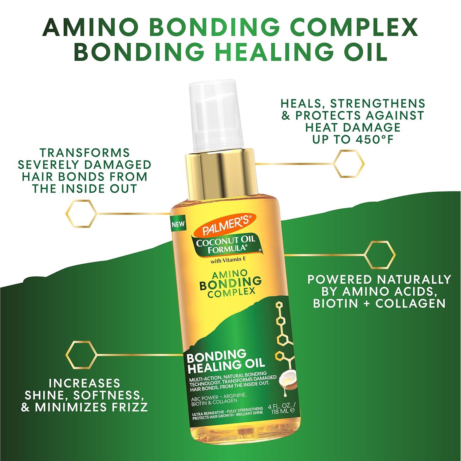 Palmer’s Amino Bonding Complex Hair Oil, Healing Treatment with Coconut Oil & Vitamin E, Heat Protectant, Anti Frizz, Adds Shine, Strengthens & Protects Hair Growth, All Hair Types, 4 fl oz(Hair Styling Agent) - view 2