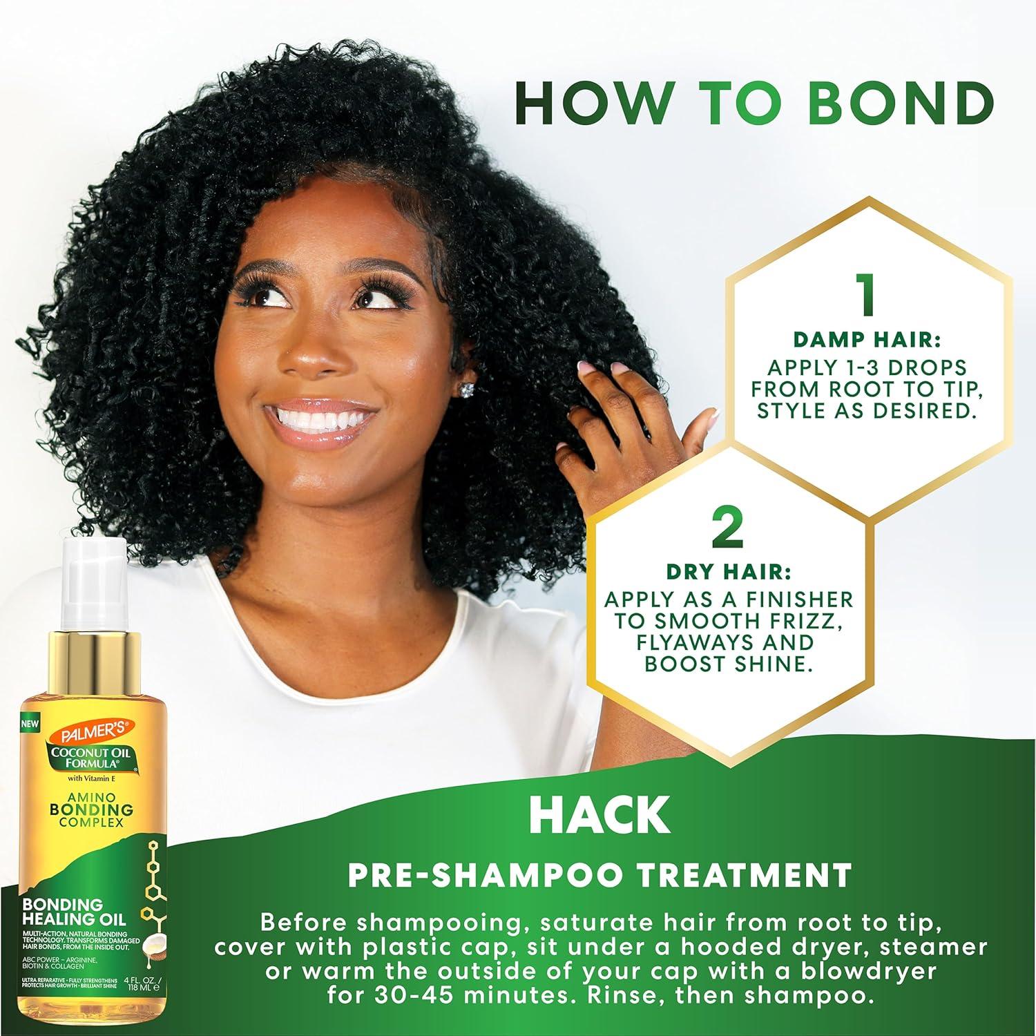 Palmer’s Amino Bonding Complex Hair Oil, Healing Treatment with Coconut Oil & Vitamin E, Heat Protectant, Anti Frizz, Adds Shine, Strengthens & Protects Hair Growth, All Hair Types, 4 fl oz(Hair Styling Agent) - view 5