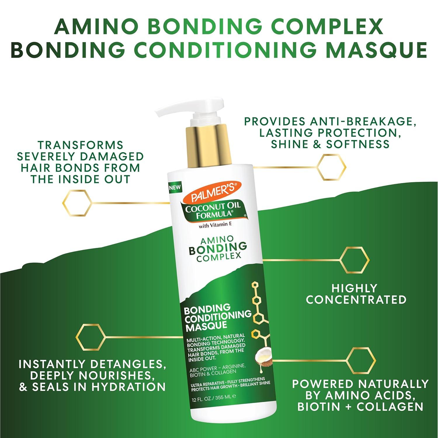 Palmer’s Amino Bonding Complex Hair Mask, Intense Conditioning Masque Pack with Coconut Oil & Vitamin E, Heat Protectant, Anti Frizz, Adds Shine, Protects Hair Growth, All Hair Types, 2.1 oz packette(12 Fl Oz (Pack of 1)) - view 2