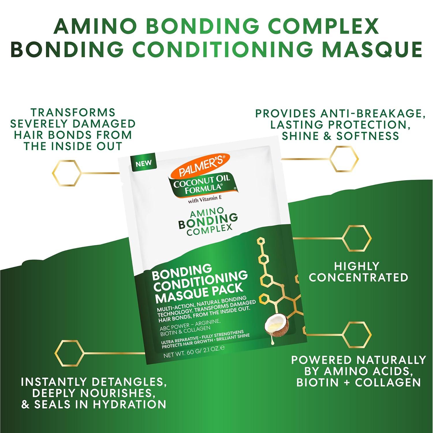 Palmer’s Amino Bonding Complex Hair Mask, Intense Conditioning Masque Pack with Coconut Oil & Vitamin E, Heat Protectant, Anti Frizz, Adds Shine, Protects Hair Growth, All Hair Types, 2.1 oz packette(2.1 Fl Oz (Pack of 12)) - view 2