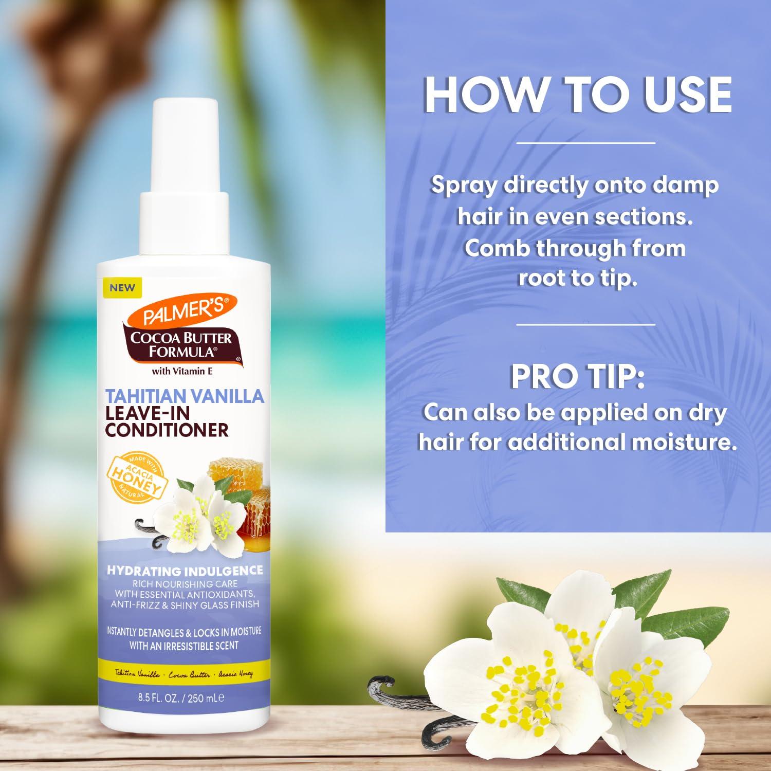 Palmer’s Cocoa Butter Formula, Tahitian Vanilla Leave In Conditioner Spray, (8.5 Fl Oz), Hydrating Hair Detangler with Acacia Honey & Vitamin E, Heat Protectant, Frizz Control & Long-Lasting Moisture - view 6
