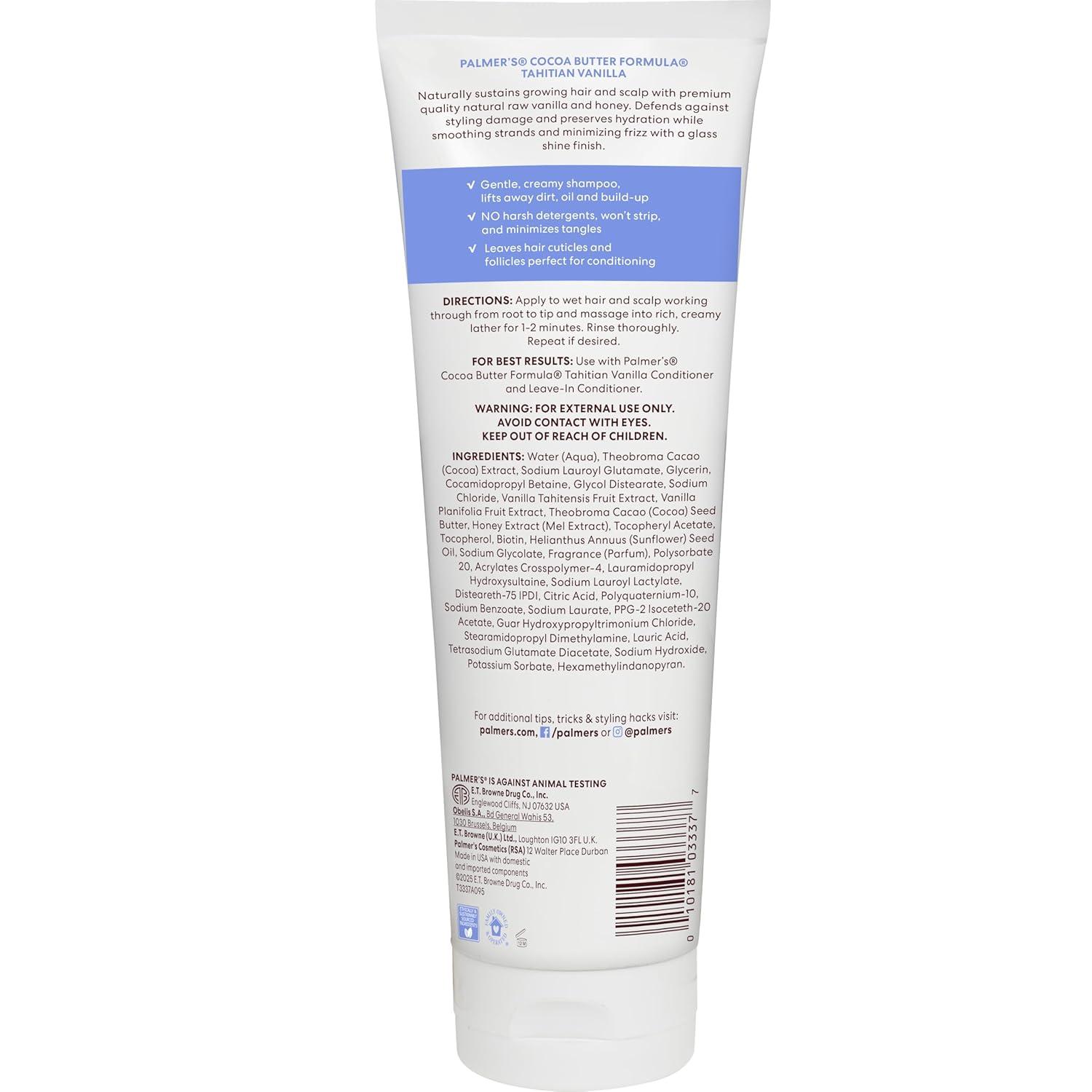 Palmer’s Cocoa Butter Formula, Tahitian Vanilla Hair Shampoo,(10.6 Fl Oz), Hydrating & Moisturizing Shampoo with Vitamin E & Acacia Honey for Shine, Smoothness & Frizz Control, All Hair Types - view 7