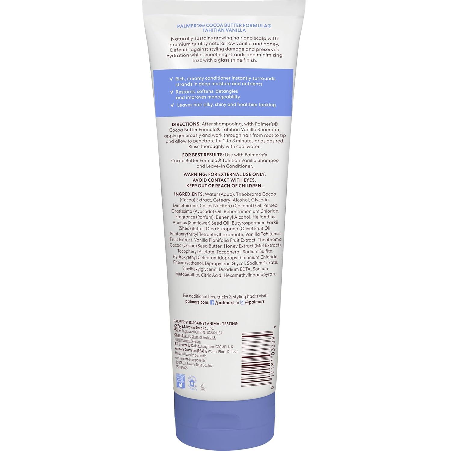 Palmer’s Cocoa Butter Formula, Tahitian Vanilla Hair Conditioner, (10.6 Fl Oz), Hydrating & Moisturizing Detangler with Vitamin E & Acacia Honey for Shine, Smoothness & Frizz Control, All Hair Types - view 7
