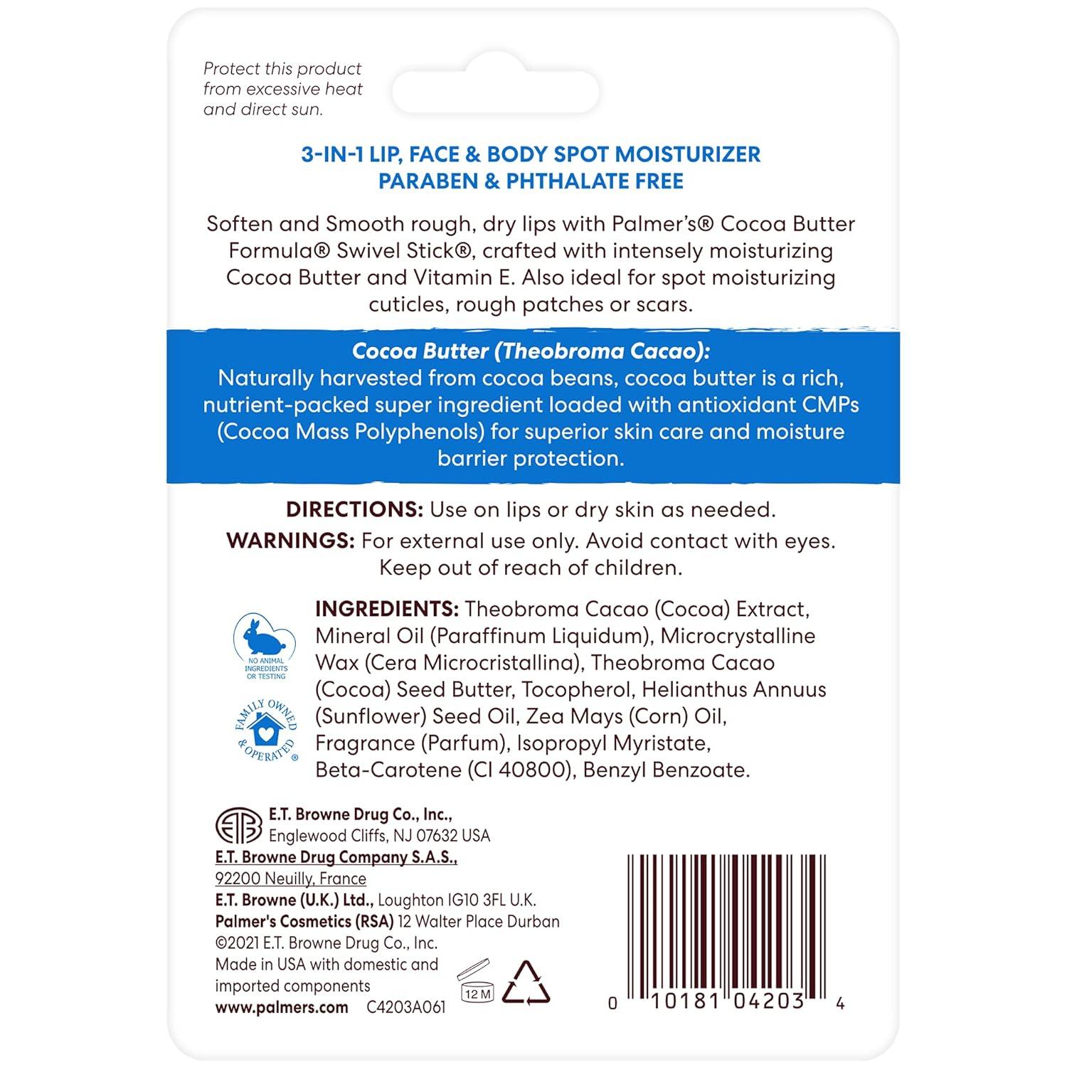 Palmer’s Cocoa Butter Formula Moisturizing Swivel Stick with Vitamin E, Lip Balm for Valentine’s Day, Face & Body Moisturizer Stick, Ideal for Treating Dry Skin Patches (Pack of 3) - view 2