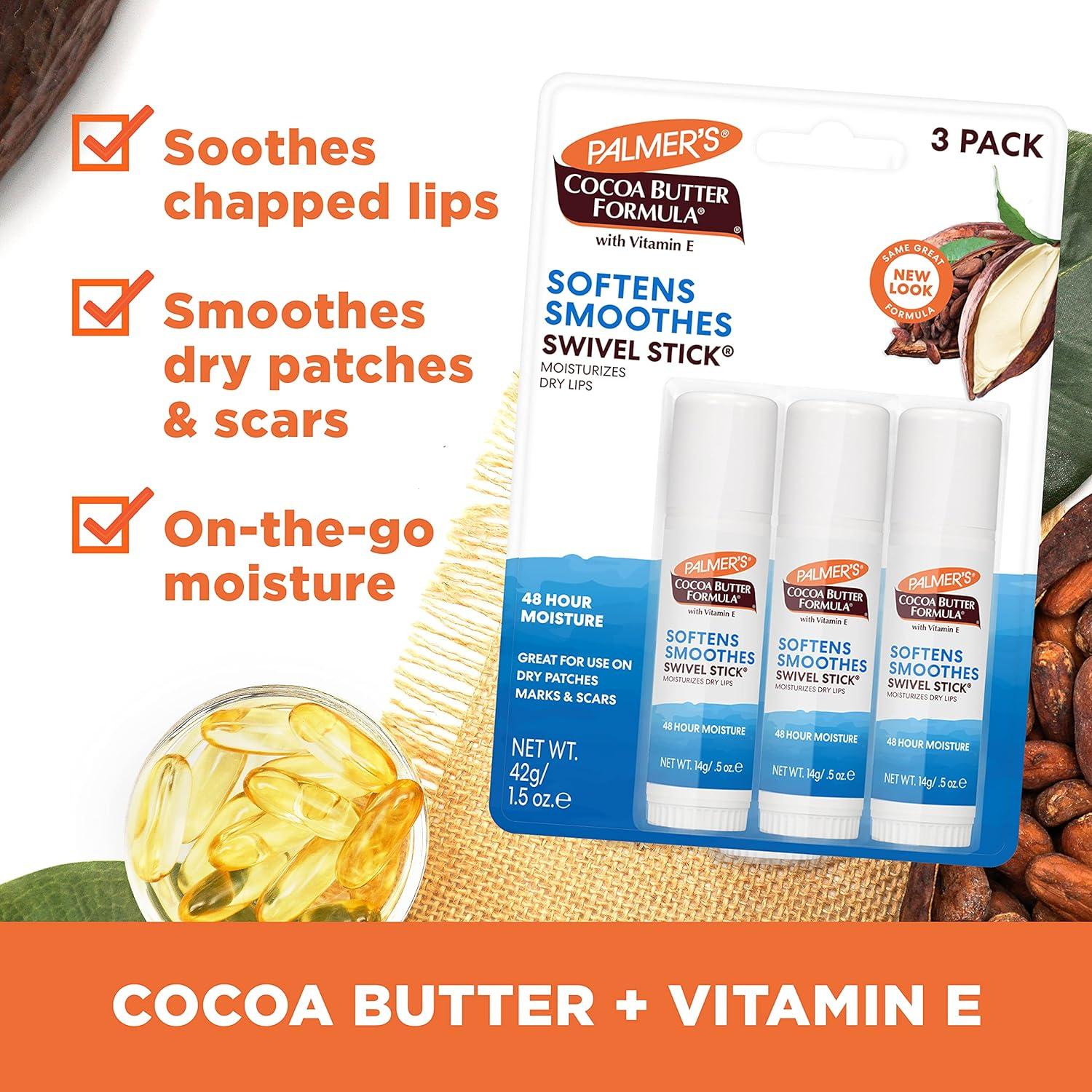 Palmer’s Cocoa Butter Formula Moisturizing Swivel Stick with Vitamin E, Lip Balm for Valentine’s Day, Face & Body Moisturizer Stick, Ideal for Treating Dry Skin Patches (Pack of 3) - view 3