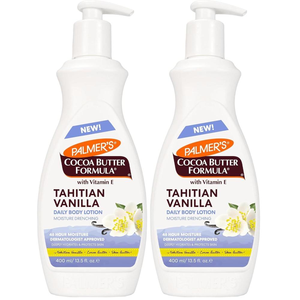 Palmer’s Cocoa Butter Formula Tahitian Vanilla Body Lotion, 13.5 Oz, Daily Moisturizing Lotion for Dry Skin with Shea Butter & Vitamin E, Hydrates & Protects, Helps Provide 48-Hour Deep Moisture(13.5 Ounce (Pack of 2))