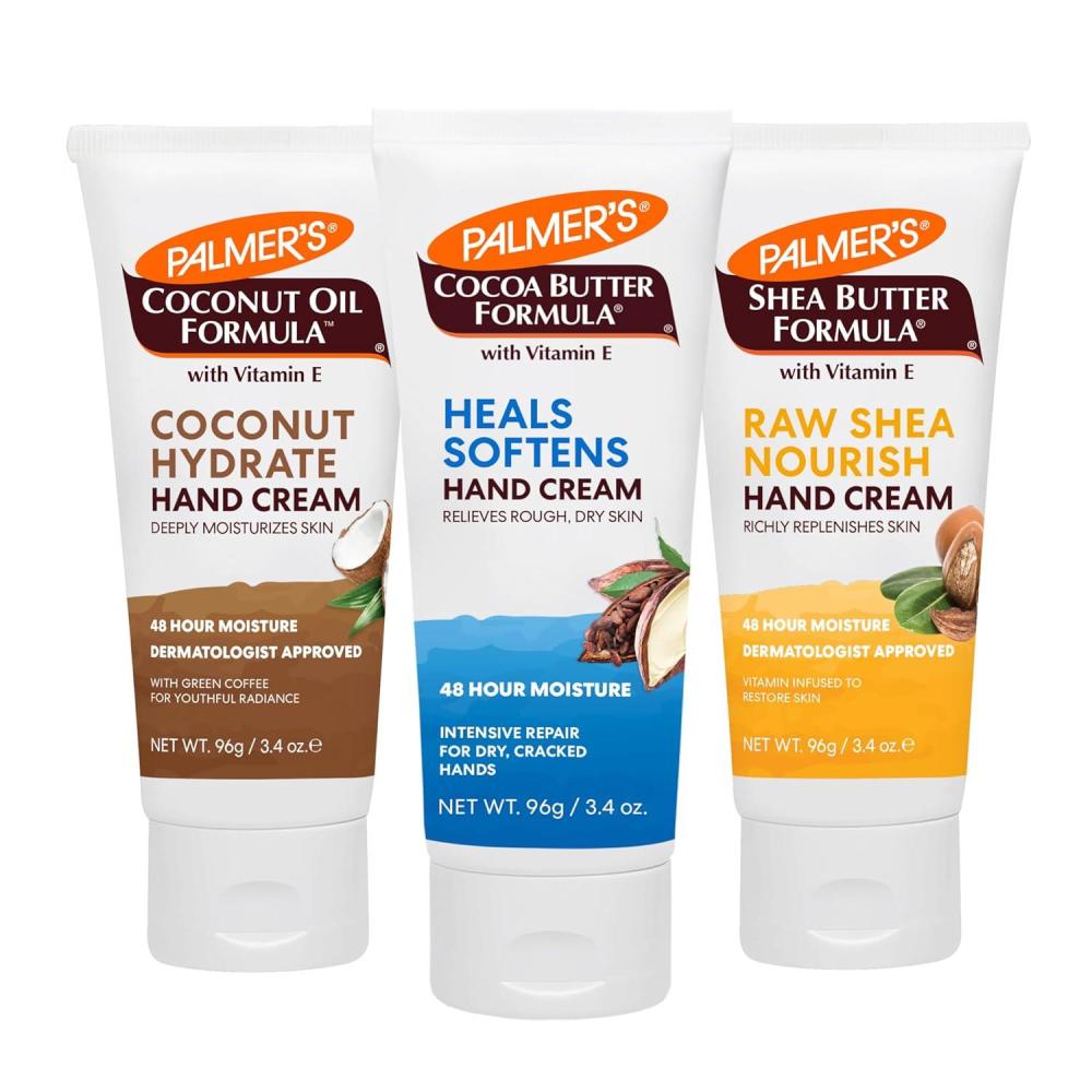 Palmer’s Hand Cream Trio – Cocoa Butter, Coconut Oil, and Shea Butter Hand Moisturizer, Hand Creams for Dry Cracked Hands, Travel Size Variety Pack, Smoothens Dry, Rough Skin (3.4 oz x 3) - view 2
