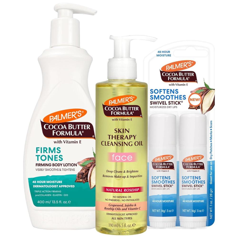 Nina Pool’s Top Palmer’s Picks (Set of 3): Skin Firming Cocoa Butter Body Lotion (13.5 oz), Skin Therapy Cleansing Facial Oil (6.5 fl. oz) & Moisturizing Swivel Lip Balm Stick (2 x 0.5 oz)