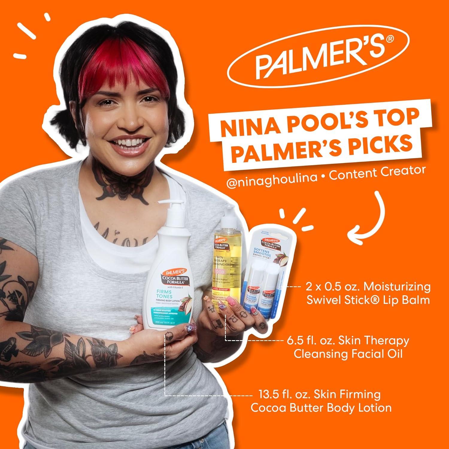 Nina Pool’s Top Palmer’s Picks (Set of 3): Skin Firming Cocoa Butter Body Lotion (13.5 oz), Skin Therapy Cleansing Facial Oil (6.5 fl. oz) & Moisturizing Swivel Lip Balm Stick (2 x 0.5 oz) - view 2
