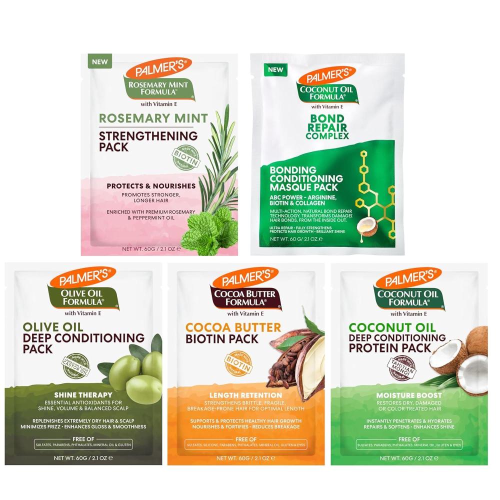 Palmer’s Hair Care Packettes Variety Pack (Pack of 5), Length Retention Biotin, Shine Therapy Deep Conditioner, Amino Bonding Complex Conditioning Masque, Moisture Boost Protein & Strengthening Pack - view 2