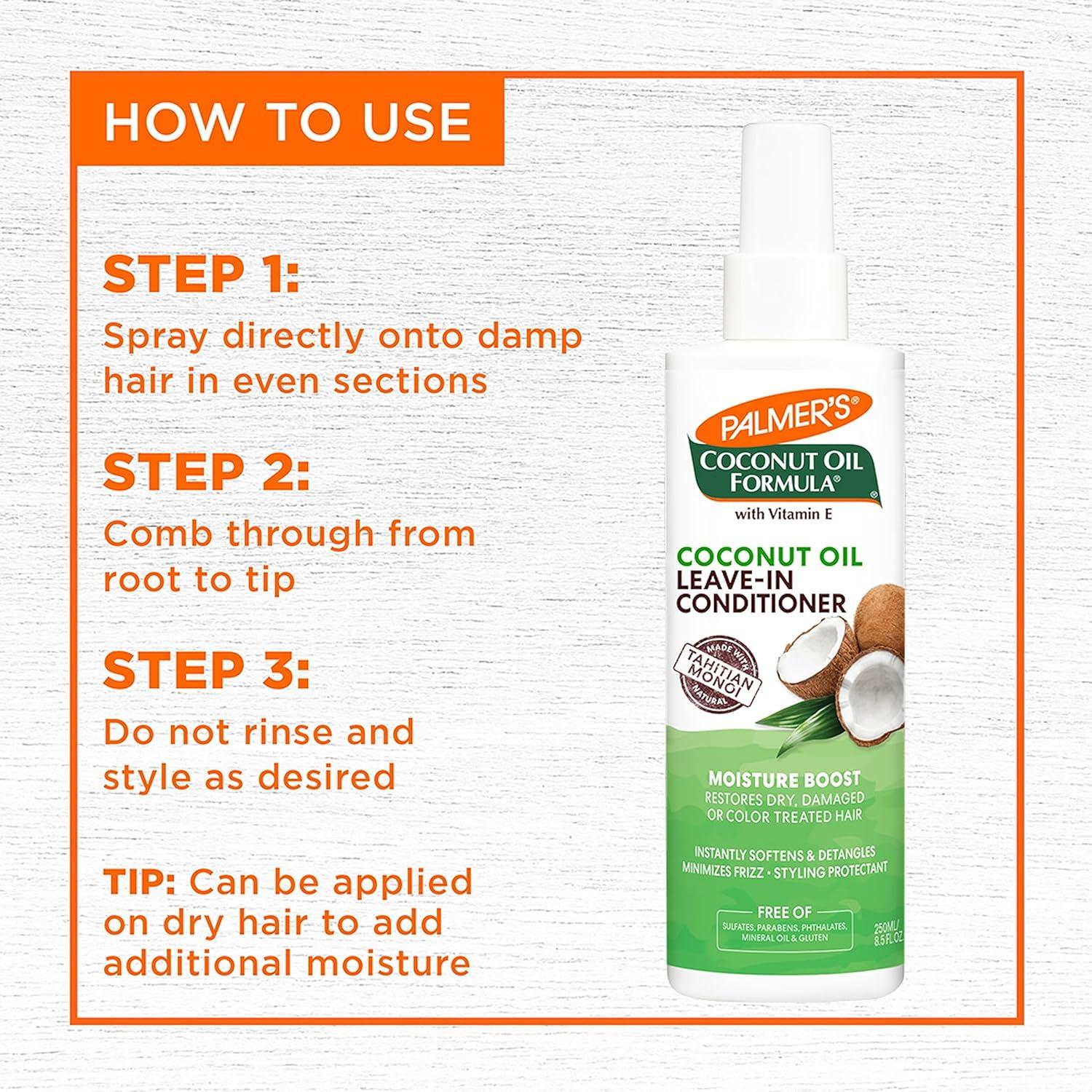 Palmer’s Coconut Oil Formula Moisture Boost Leave-In Conditioner Spray, Instantly Detangle, Hydrate and Strengthen Textured and Curly Hair, 8.5 Ounce(Leave In conditioner) - view 8