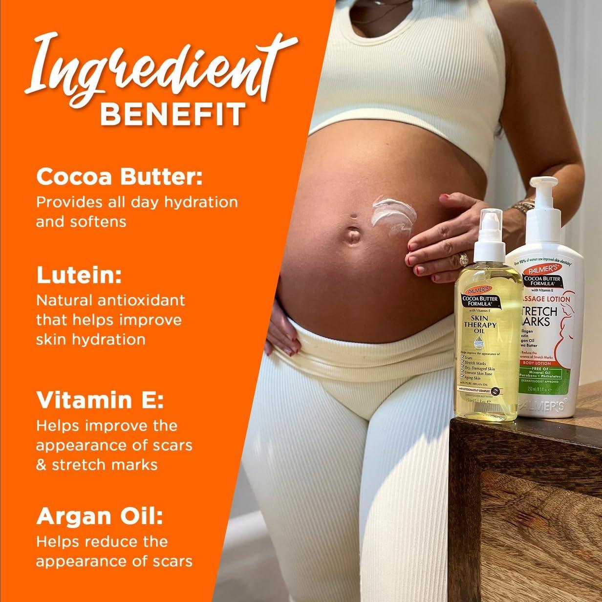 Palmer’s Stretch Mark Care Body Lotion + Body Oil Bundle, Cocoa Butter Formula with Vitamin E Skin Care for Pregnant Women, Includes 1 Massage Oil (5.1 fl oz) and 1 Massage Lotion (8.5 fl oz) - view 3