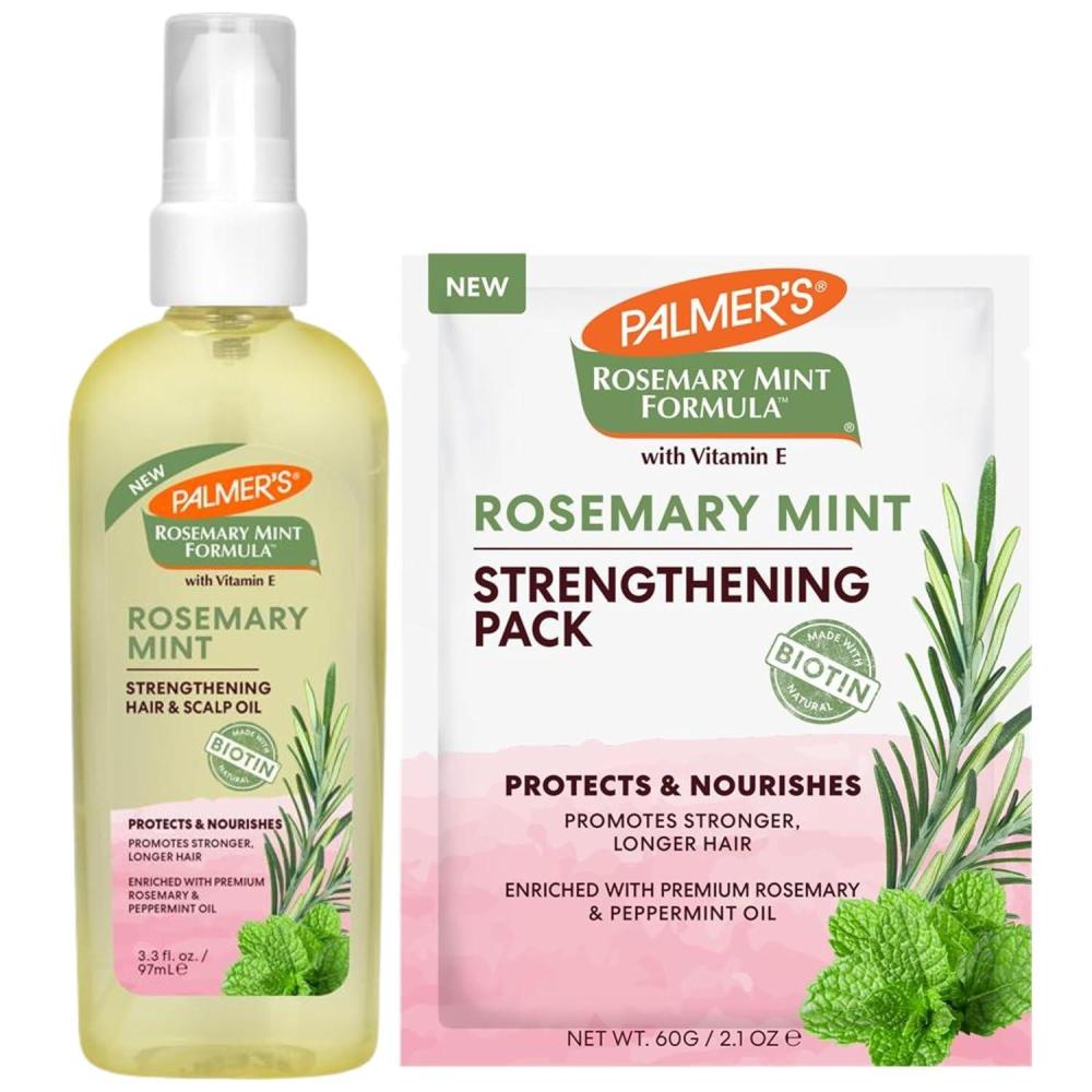 Palmer’s Rosemary Mint Formula Hair Care Bundle, Strengthening Hair & Scalp Oil (3.3 Fl. Oz) & Strengthening Mask (2.1 Oz), Helps Stimulate Growth, Hydrating & Protecting, Anti-Breakage, Adds Shine
