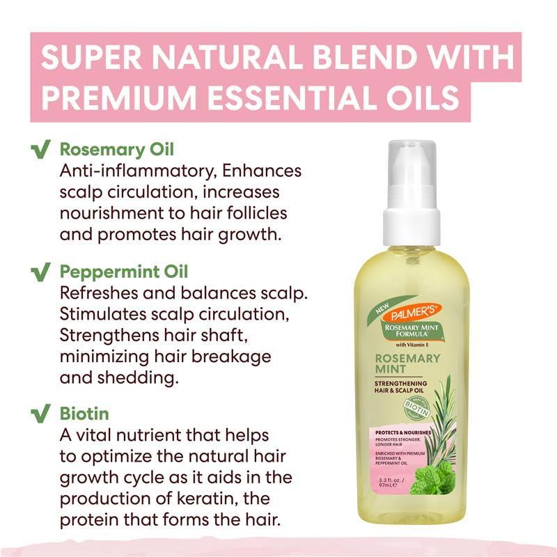 Palmer’s Rosemary Mint Formula Hair Care Bundle, Strengthening Hair & Scalp Oil (3.3 Fl. Oz) & Strengthening Mask (2.1 Oz), Helps Stimulate Growth, Hydrating & Protecting, Anti-Breakage, Adds Shine - view 5