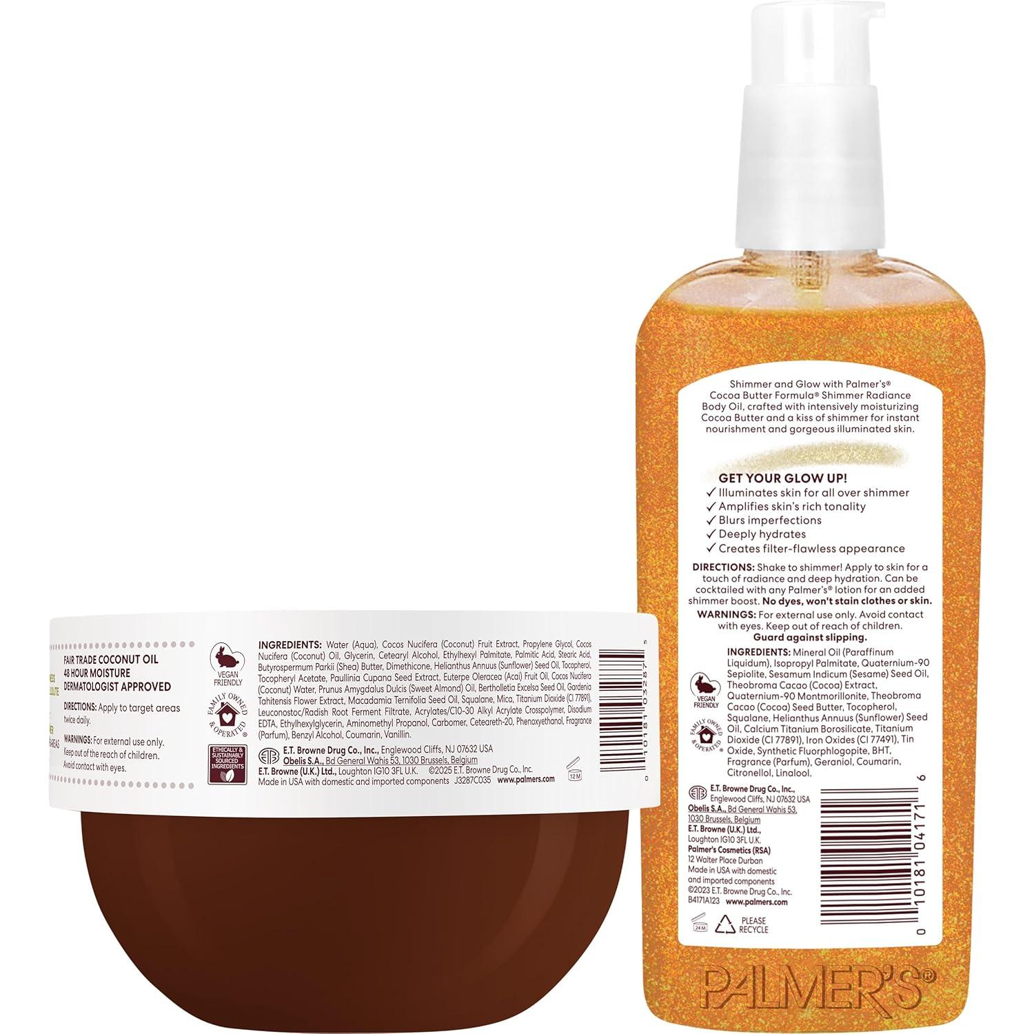 Palmer’s Brazilian Coco Cream & Shimmer Body Oil Duo, Whipped Firming Body Cream (8.8 Oz) + Shimmer Radiance Oil (5.1 Fl Oz) for Glowing, Tighter-Looking Skin, Provides 48 Hour Moisture - view 2