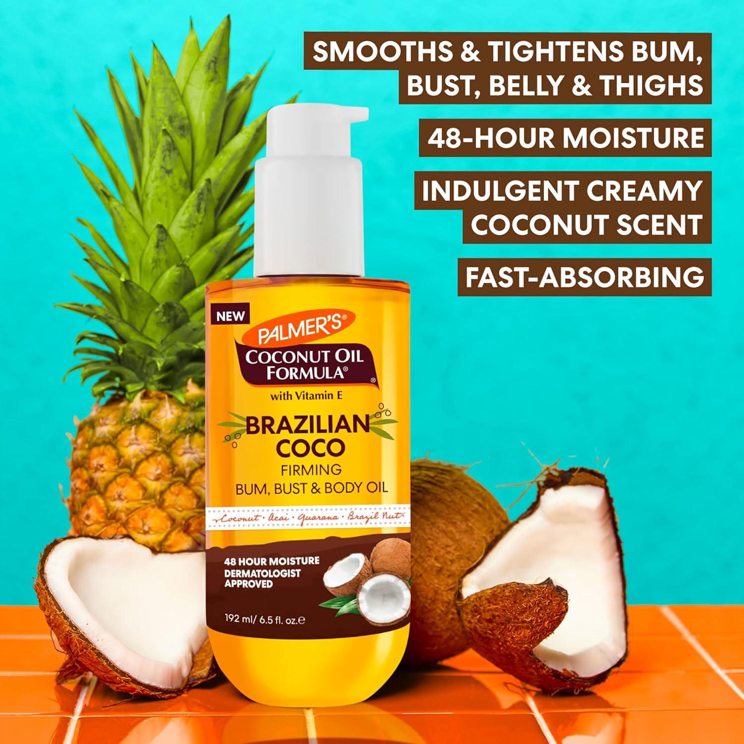 Palmer’s Coconut Oil Formula Brazilian Coco Firming Body Oil with Vitamin E, 6.5 Fl Oz, Helps with Skin Tightening & Firming of Bum, Bust & Belly, Provides 48Hr Moisture, Dermatologist Approved - view 4