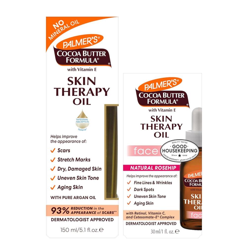 Palmer’s Skin Therapy Face Oil (1 fl Oz) + Body Oil (5.1 fl Oz) Bundle with Cocoa Butter, Vitamin E & C & Retinol, Visibly Reduces the Appearance of Stretch Marks, Fine Lines and Wrinkles - view 2