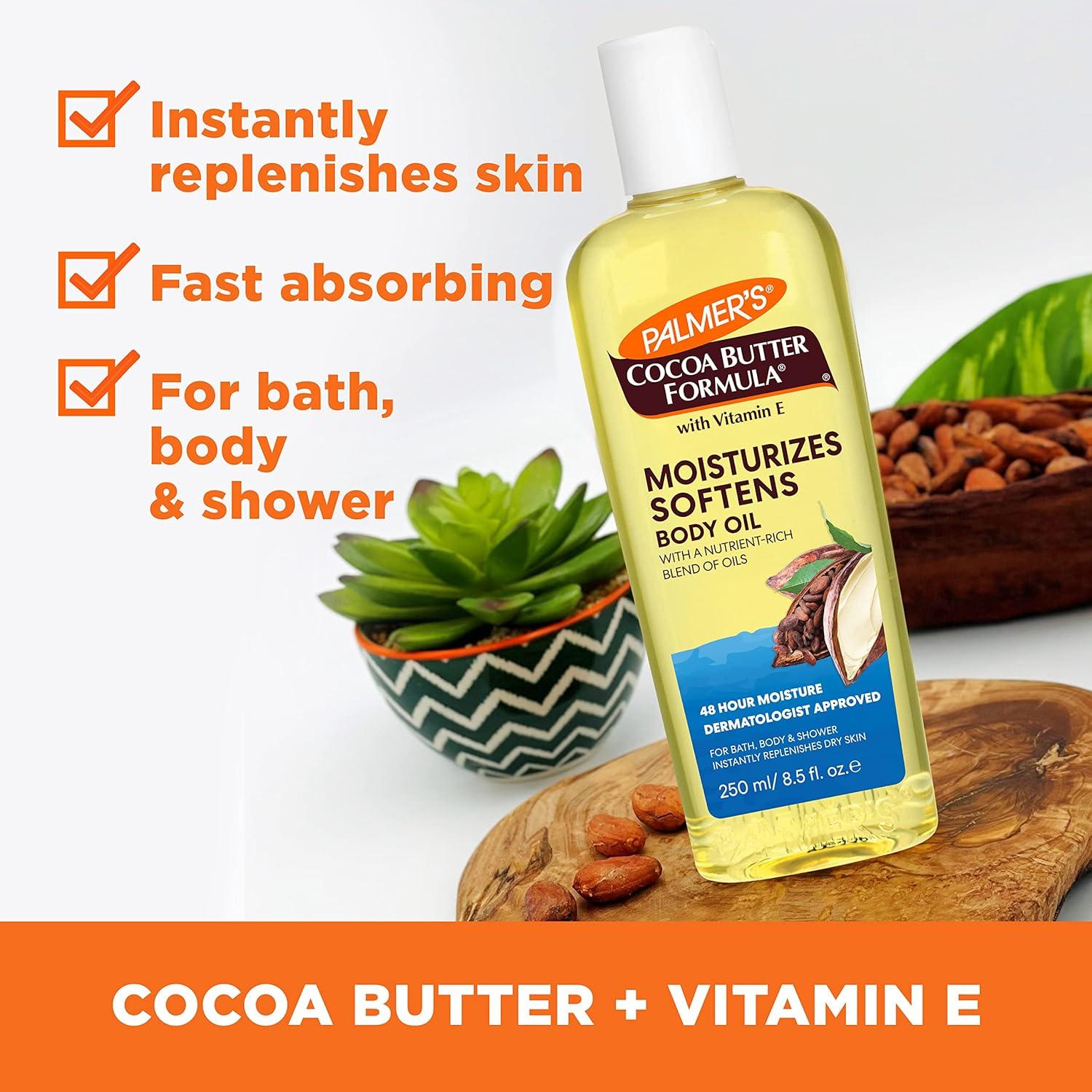 Palmer’s Cocoa Butter Moisturizing Body Oil with Vitamin E, Radiant Looking Glow and Skin Hydration, Instant Absorption, Bath, Body and Shower, 8.5 Ounces - view 2