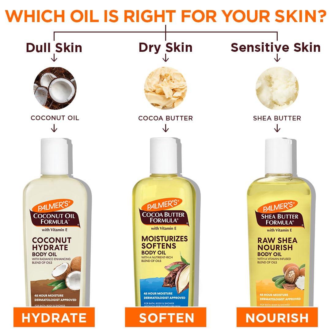 Palmer’s Body Oil Variety Pack, Cocoa Butter, Coconut, and Shea, Dermatologist Approved, Instant Absorption, Bath, Body & Shower, 3 Pack (8.5 oz x 3) - view 3
