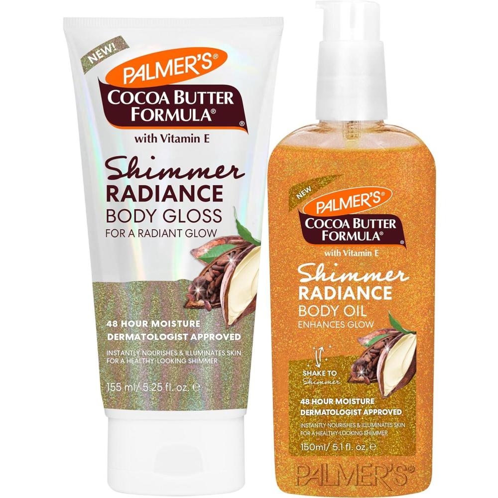 Palmer’s Cocoa Butter Formula Shimmer Radiance Duo, Body Gloss Lotion (5.25 Fl Oz) + Shimmer Body Oil, (5.1 Fl Oz) Nourishing & Hydrating 48Hr Moisture
