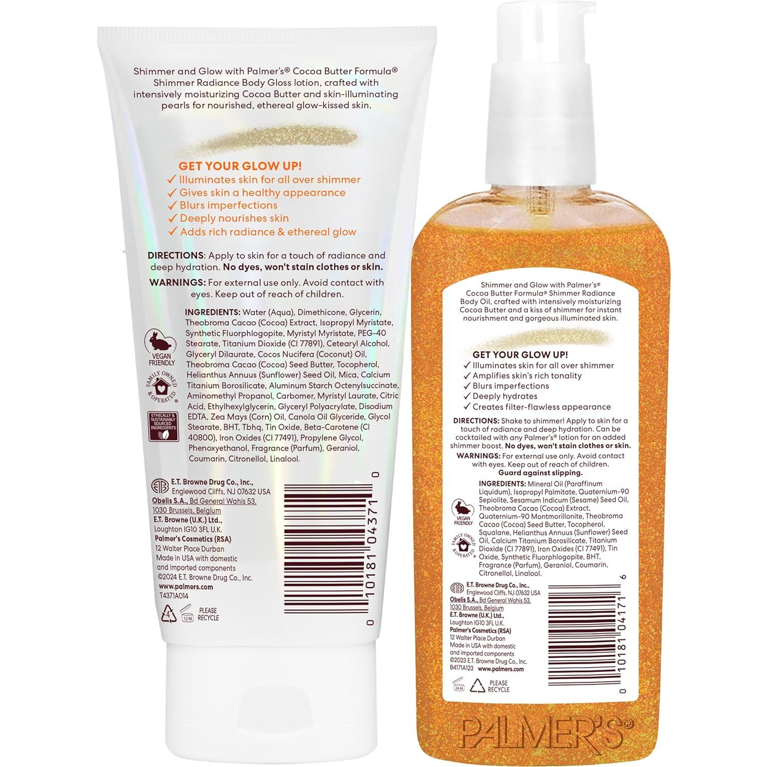Palmer’s Cocoa Butter Formula Shimmer Radiance Duo, Body Gloss Lotion (5.25 Fl Oz) + Shimmer Body Oil, (5.1 Fl Oz) Nourishing & Hydrating 48Hr Moisture - view 2