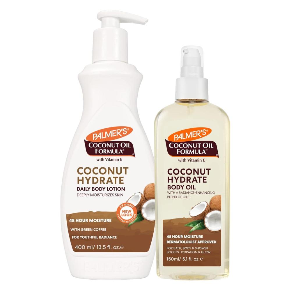 Palmer’s Coconut Oil Body Oil + Body Lotion, Value Skin Care Bundle for Dry Skin, Provides 48 Hour Moisture to Dry, Rough Skin, Includes 1 Moisturizing Lotion (13.5 fl oz) and 1 Skin Oil (5.1 fl oz)