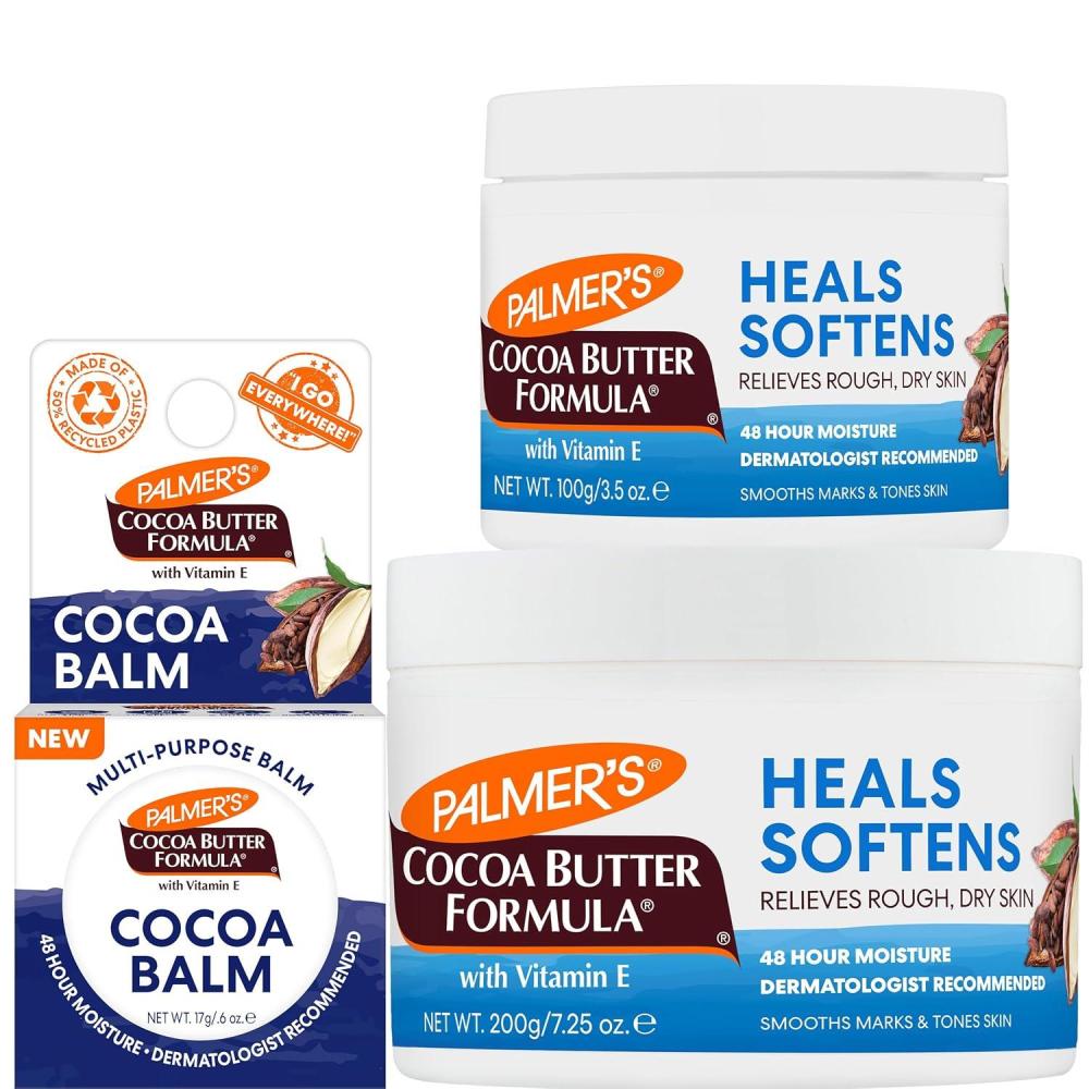 Palmer’s Cocoa Butter Formula Daily Skin Therapy Solid Body Lotion Trio (7.5 Oz + 3.5 Oz + 0.6 Oz) Intensive Body Moisturizer with Vitamin E for Dry & Eczema-Prone Skin, Provides 48-Hour Moisture