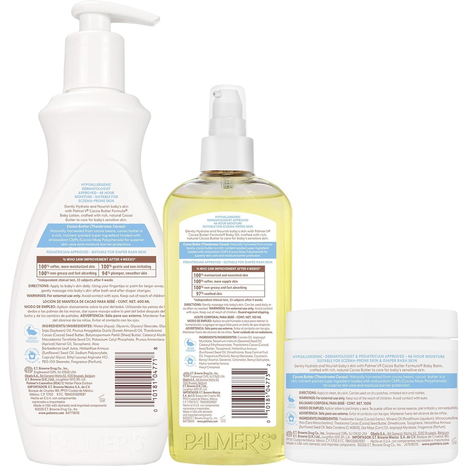 Palmer’s Cocoa Butter Formula Baby Essentials Trio, Lotion (13.5  Oz), Oil (5.1 Oz), Balm (3.5 Oz), Provides 48 Hr Moisture to Soothe & Protect Baby’s Skin - view 2