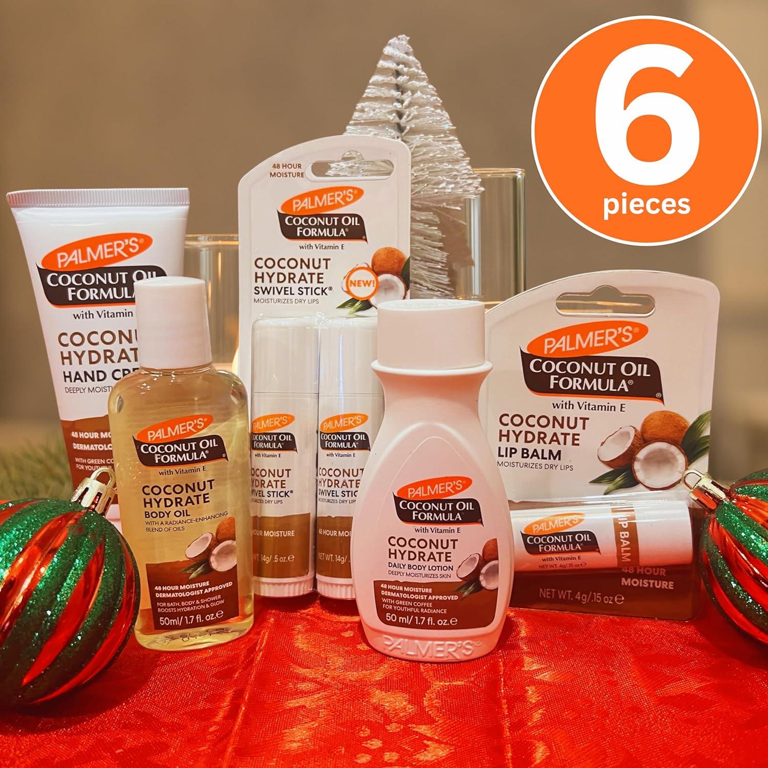 Palmer’s Coconut Oil Formula Mini Stocking Stuffers (6 Piece) – Moisturizing Body Oil, Intensive Body Lotion, Swivel Stick Balm, Hand Cream, Lip Balm, Hydrating Skin Care for Dry Skin - view 3